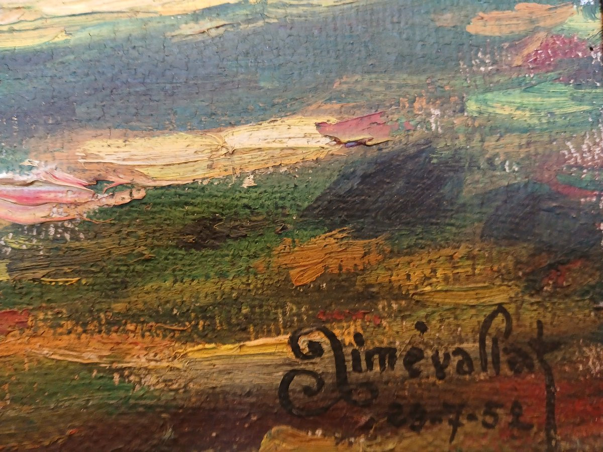 Large Painting By Aimé Vallat, Depicting Rancon And Its Church, Dated 29-07-1952-photo-4