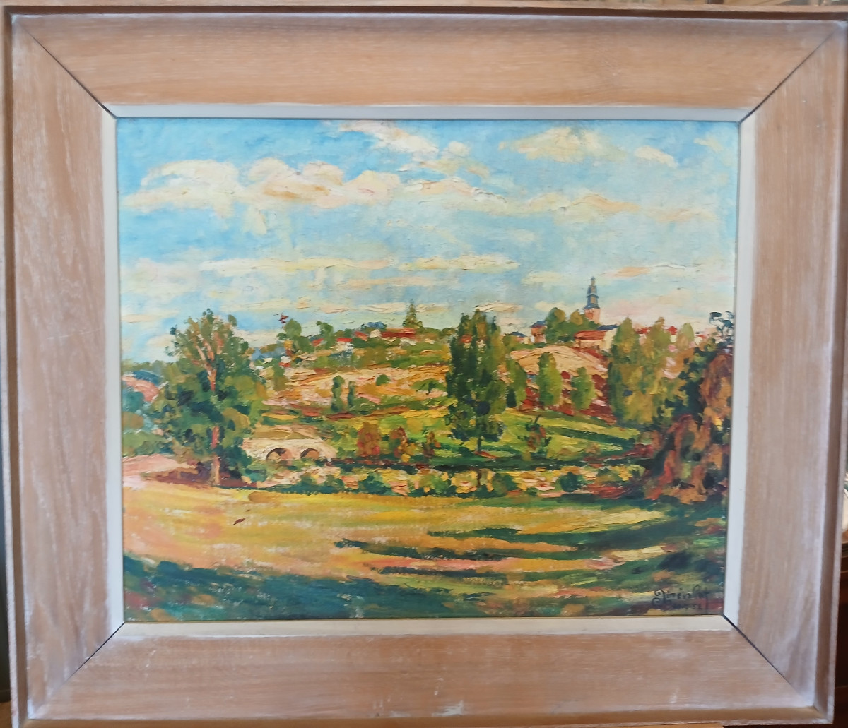 Large Painting By Aimé Vallat, Depicting Rancon And Its Church, Dated 29-07-1952