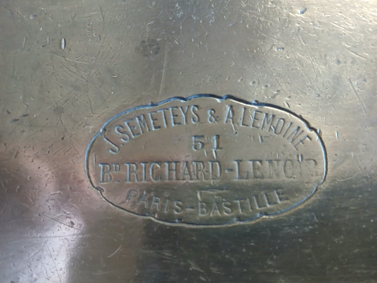 A Very Beautiful And Rare Napoleon III Style Bar Counter, Made Of Pewter And Oak Wood. -photo-3