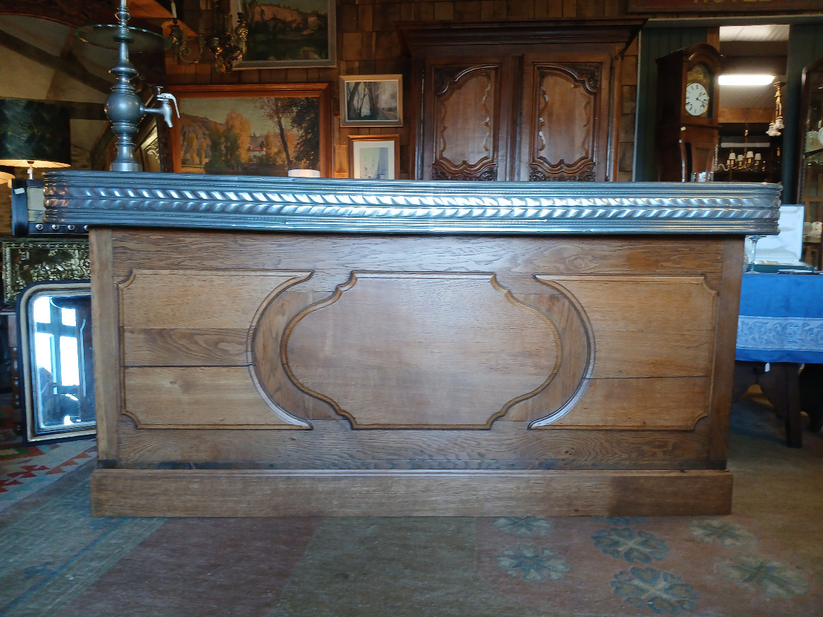 A Very Beautiful And Rare Napoleon III Style Bar Counter, Made Of Pewter And Oak Wood. 