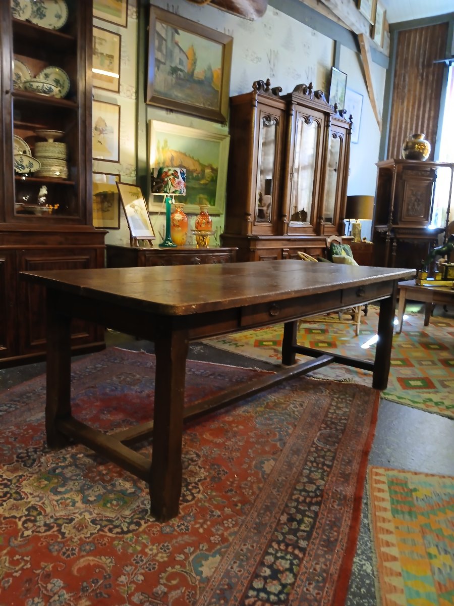 Grande table de ferme en bois de chêne (piètement barre à chat)-photo-2