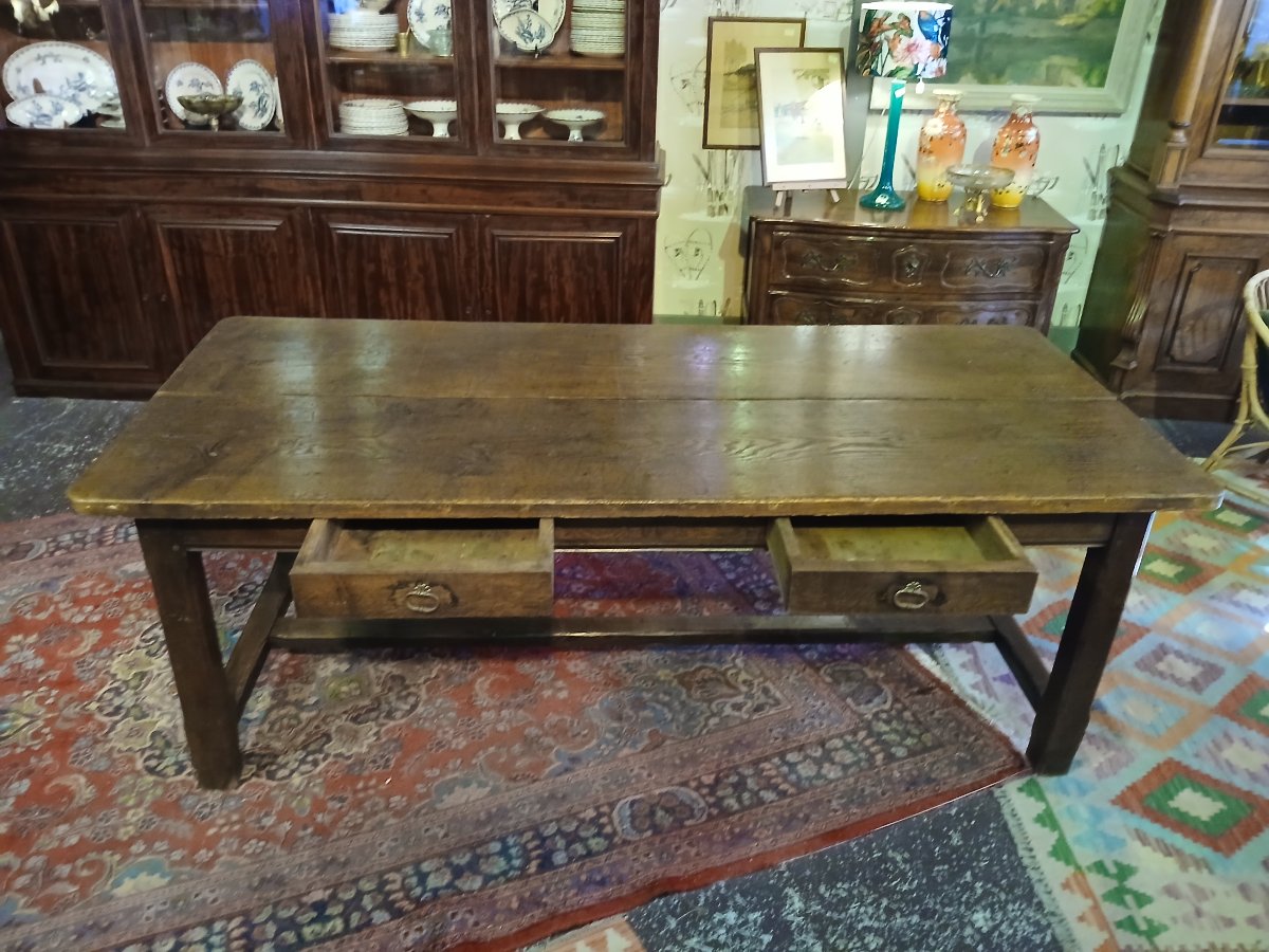 Grande table de ferme en bois de chêne (piètement barre à chat)-photo-3