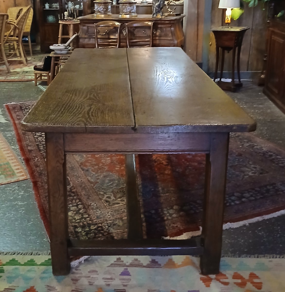 Grande table de ferme en bois de chêne (piètement barre à chat)-photo-4