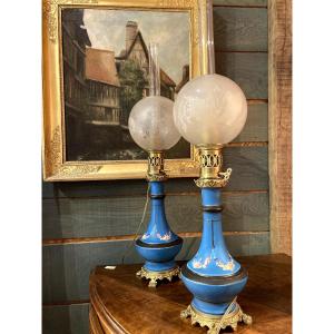 Pair Of Charles X Style  Oil Lamps