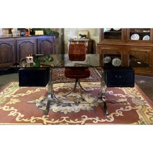 Bureau années 70 chrome et verre fumé 