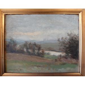 Auguste Bernard, "Entre Dennemont et Gegne" 1936, huile sur bois