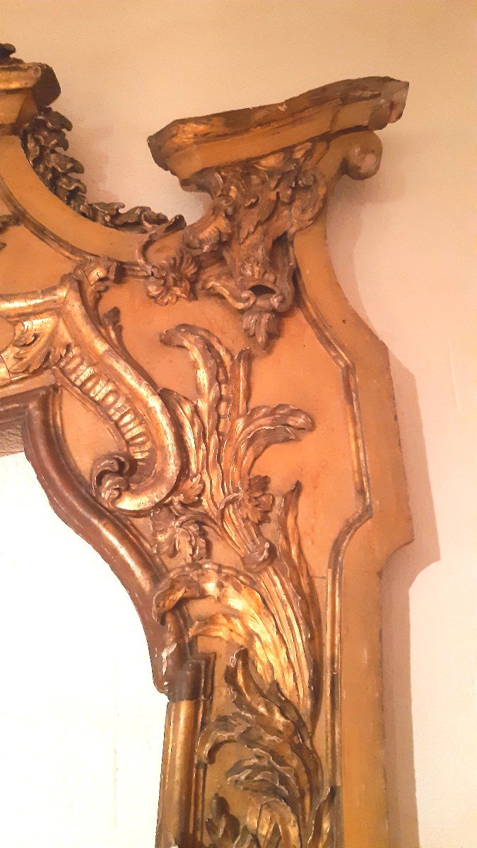 Grand Et Monumental Miroir Baroque En Bois Doré Et Laqué-photo-5