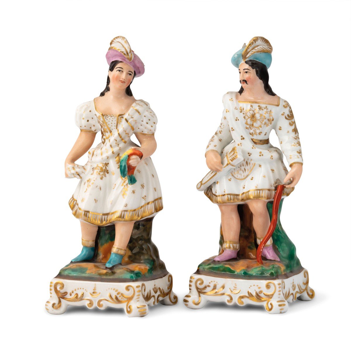 Paire De Statues En Porcelaine Française, Porte-parfum