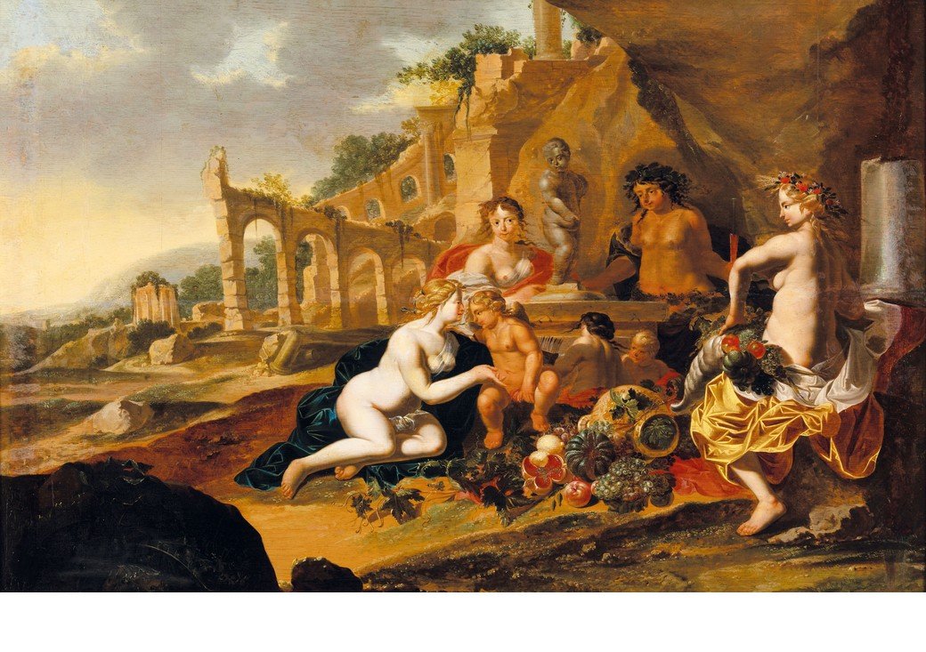 Neoclassical Oil Painting On Panel With Mythological Subjects-photo-2