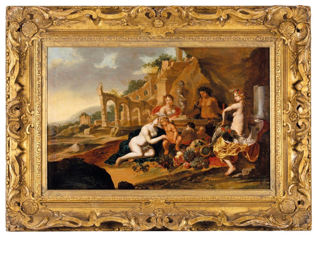 Neoclassical Oil Painting On Panel With Mythological Subjects
