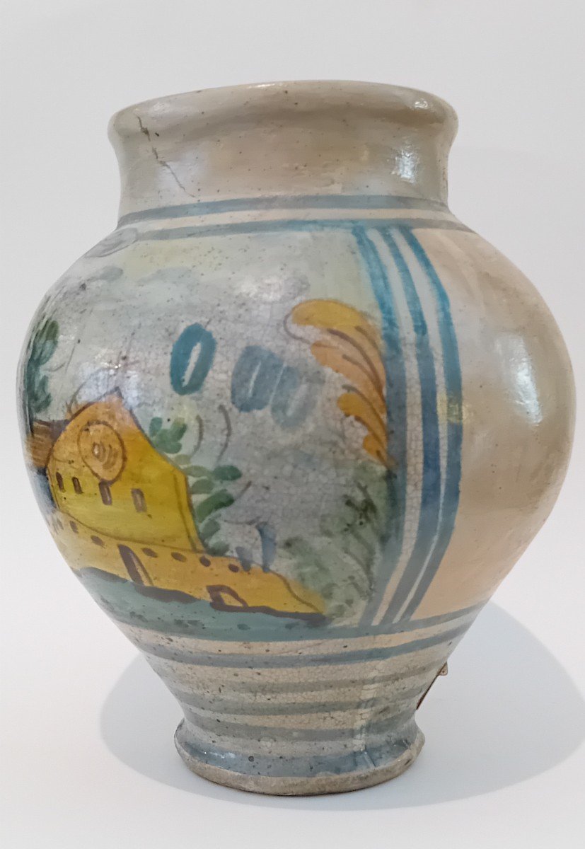 Vase Ancien En Majolique Italienne à Décor De Paysage-photo-2