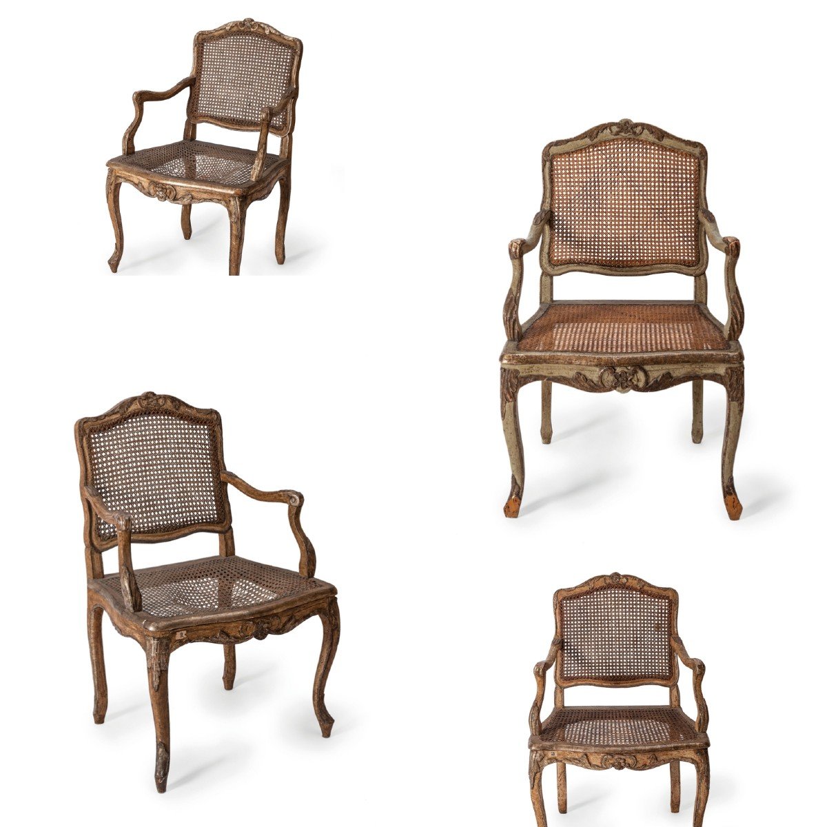 4 Fauteuils  Louis Xv, XVIIIème En Bois Sculpté, Laqué Et Argenté-photo-2