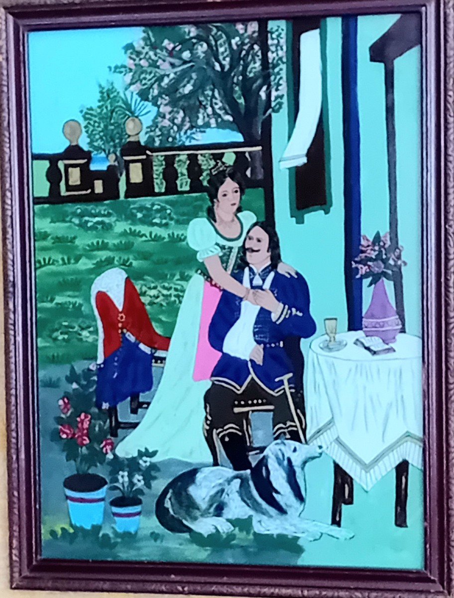 Pair Of Late 19th Hungarian Glass Paintings-photo-4