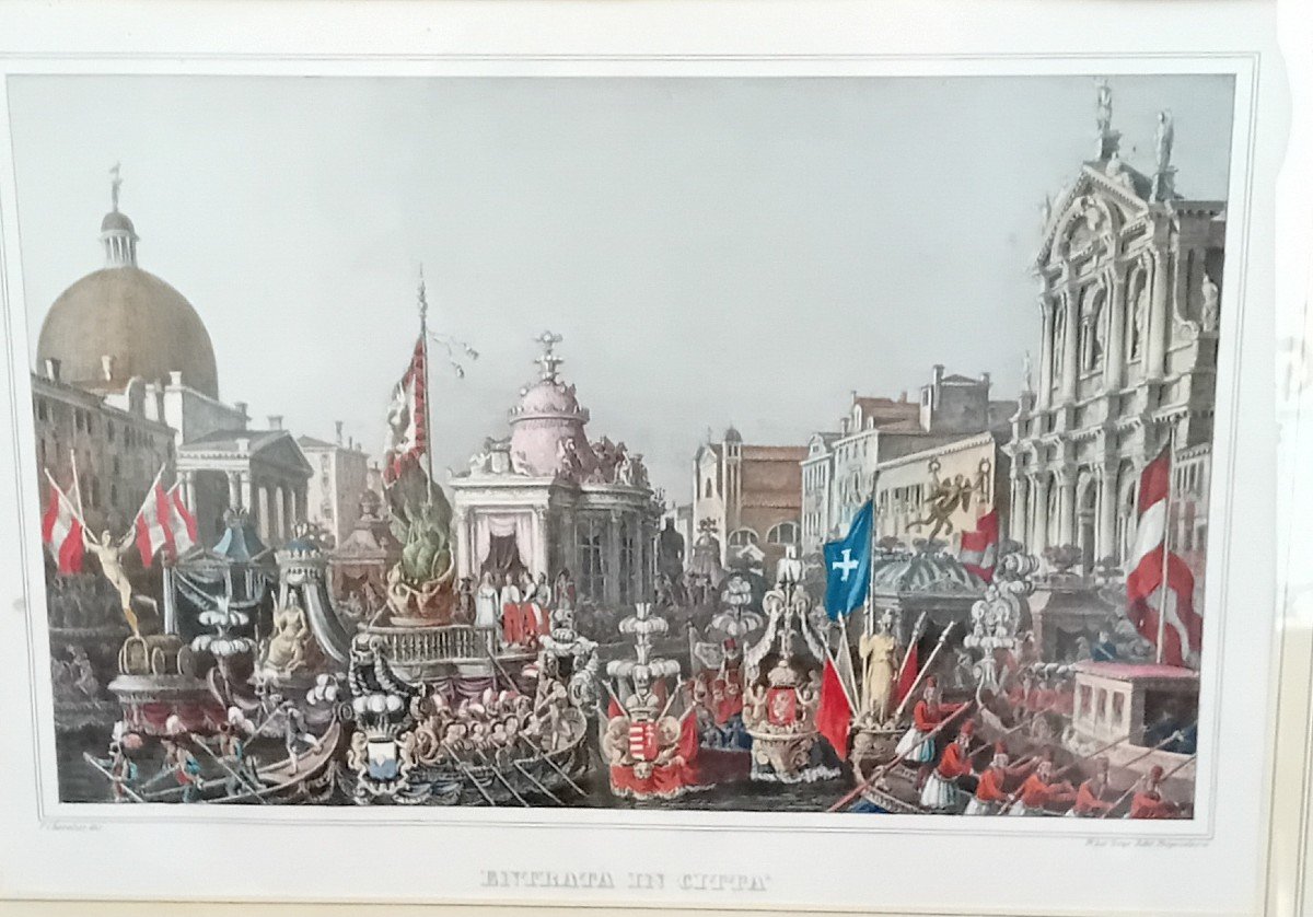 Estampe Ancienne Représentant La Procession Impériale De l'Impératrice Sissi à Venise-photo-4