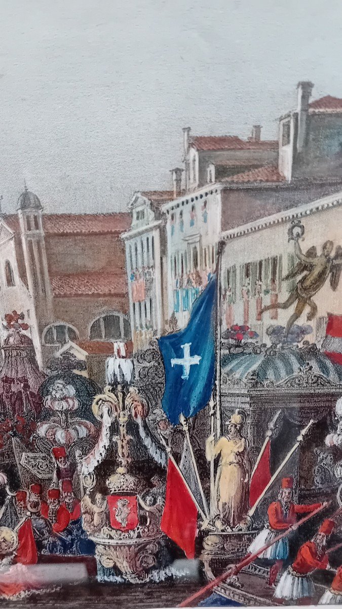 Estampe Ancienne Représentant La Procession Impériale De l'Impératrice Sissi à Venise-photo-4