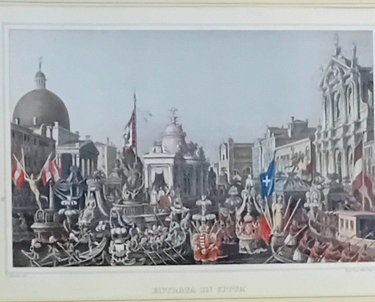 Estampe Ancienne Représentant La Procession Impériale De l'Impératrice Sissi à Venise