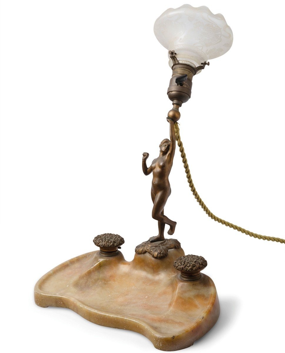 Lampe Française Avec Encrier Art Nouveau