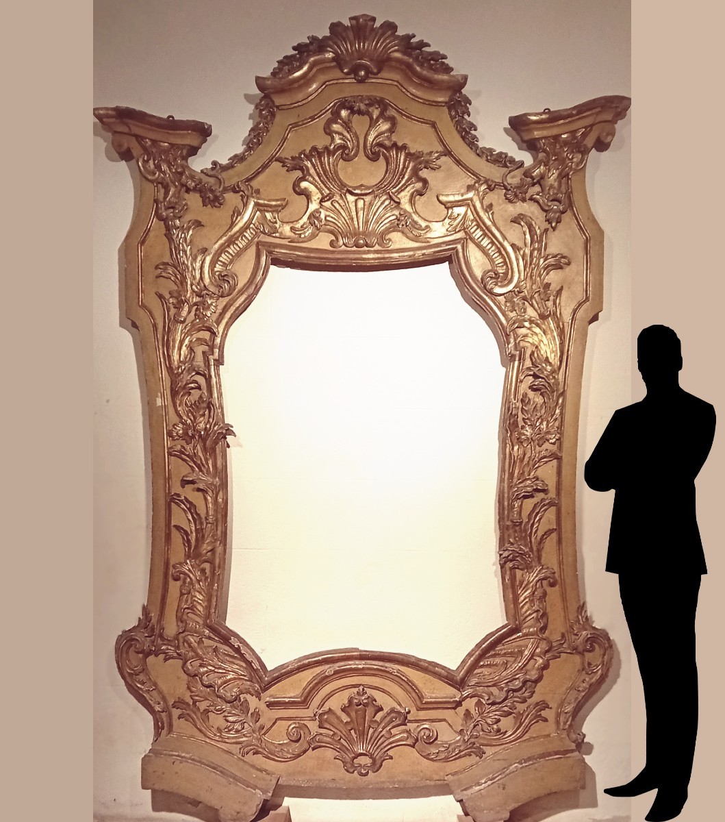 Grand Et Important Miroir Baroque En Bois Doré Et Laqué-photo-2