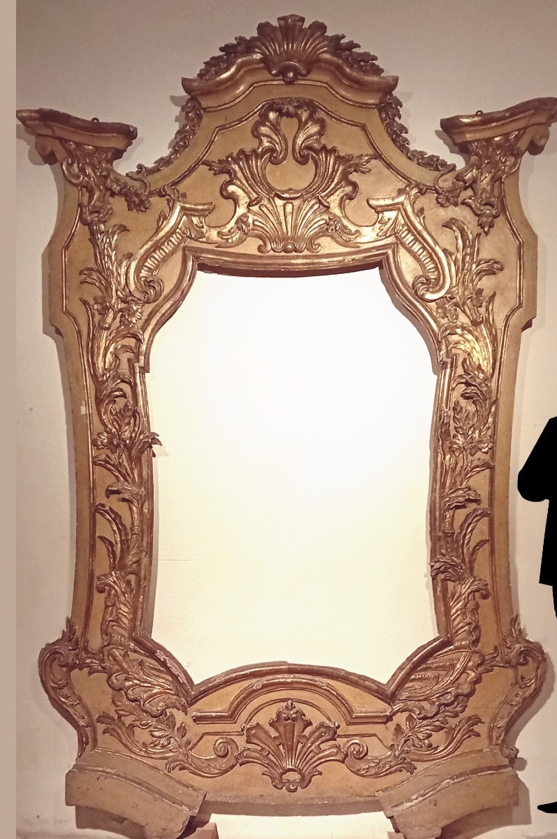 Grand Et Important Miroir Baroque En Bois Doré Et Laqué