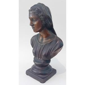 Broze Sculpture In Golden Patina ,girl In Classic Clothes 