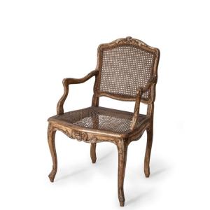 4 Fauteuils  Louis Xv, XVIIIème En Bois Sculpté, Laqué Et Argenté