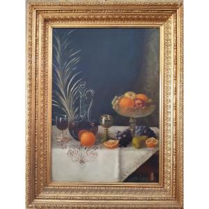 Peinture à l'Huile Sur Toile, Nature Morte Aux Fruits