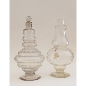 Two Cut Crystal Bottles, 18th Century