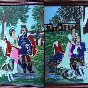 Pair Of Late 19th Hungarian Glass Paintings