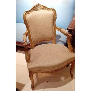 Antique Louis XV Style Gilded Wood Armchair 