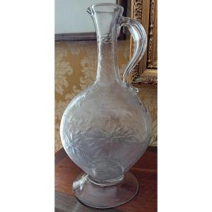 Elegant Glass Pourer With Stylised Geometric Designs, Leaf Handle, Late 18th Century