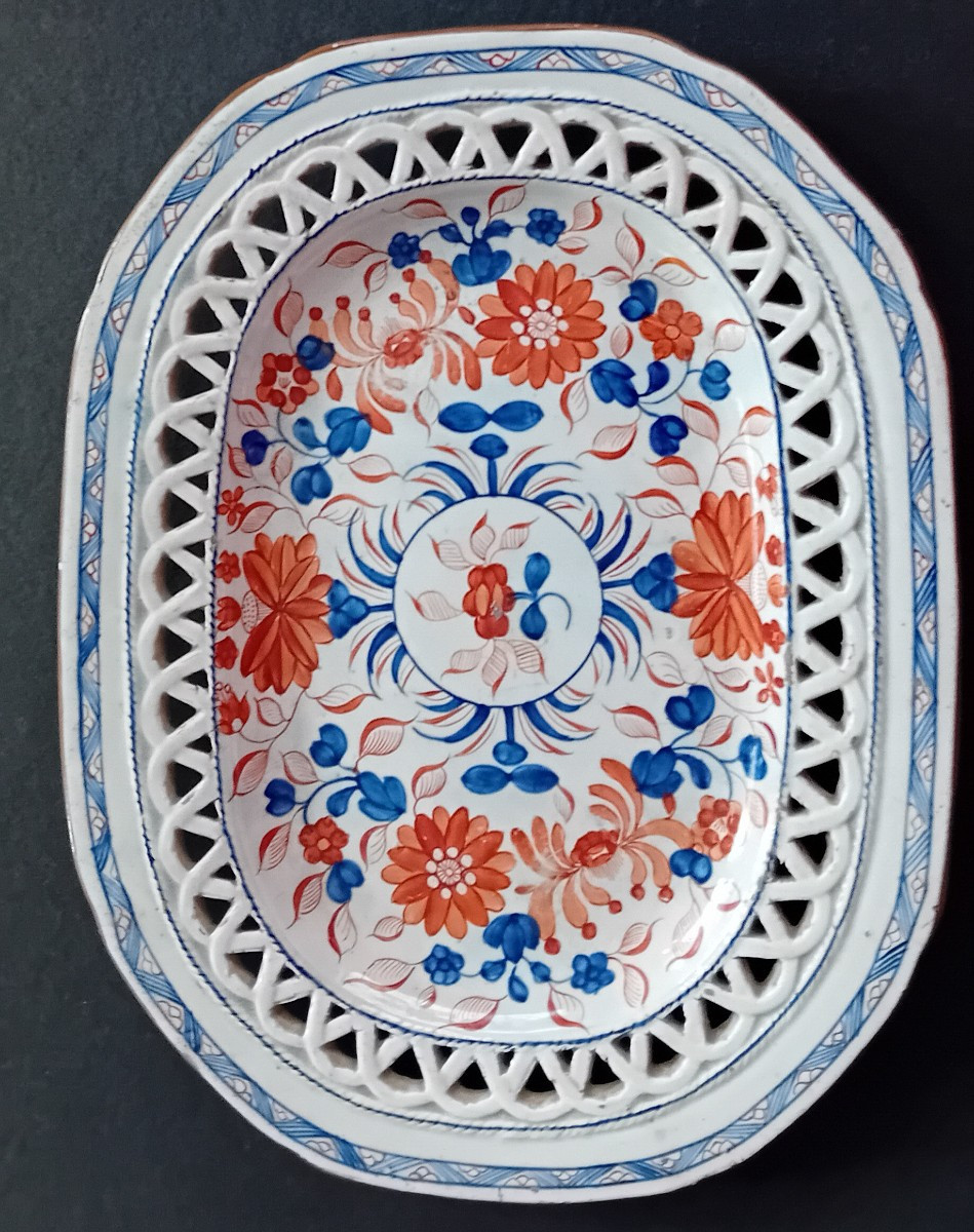 panier en céramique perforé décoré de motifs chinoiserie avec plateau-photo-2