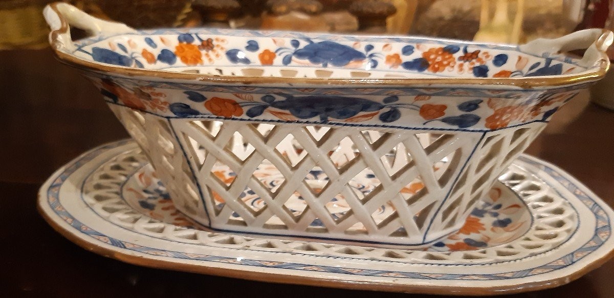 panier en céramique perforé décoré de motifs chinoiserie avec plateau-photo-1