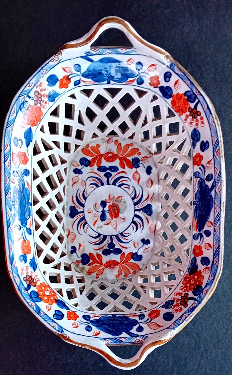 panier en céramique perforé décoré de motifs chinoiserie avec plateau-photo-2