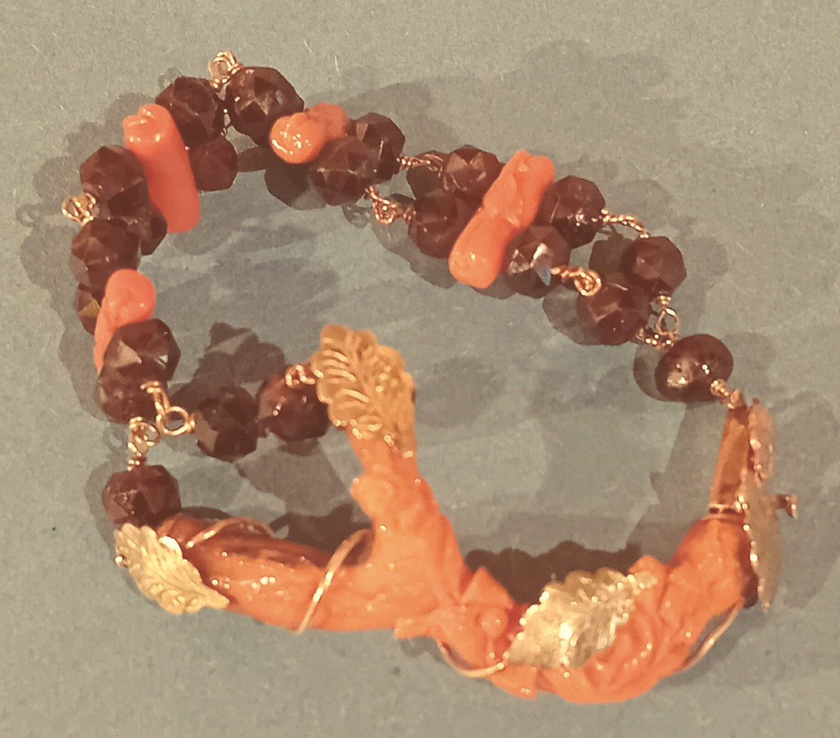 bracelet avec grenats anciens, corail Sciacca et or-photo-3