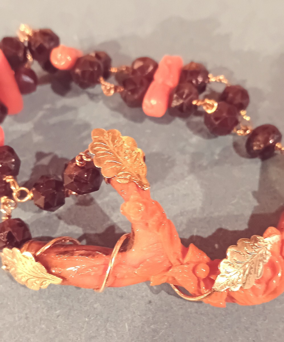 bracelet avec grenats anciens, corail Sciacca et or-photo-1