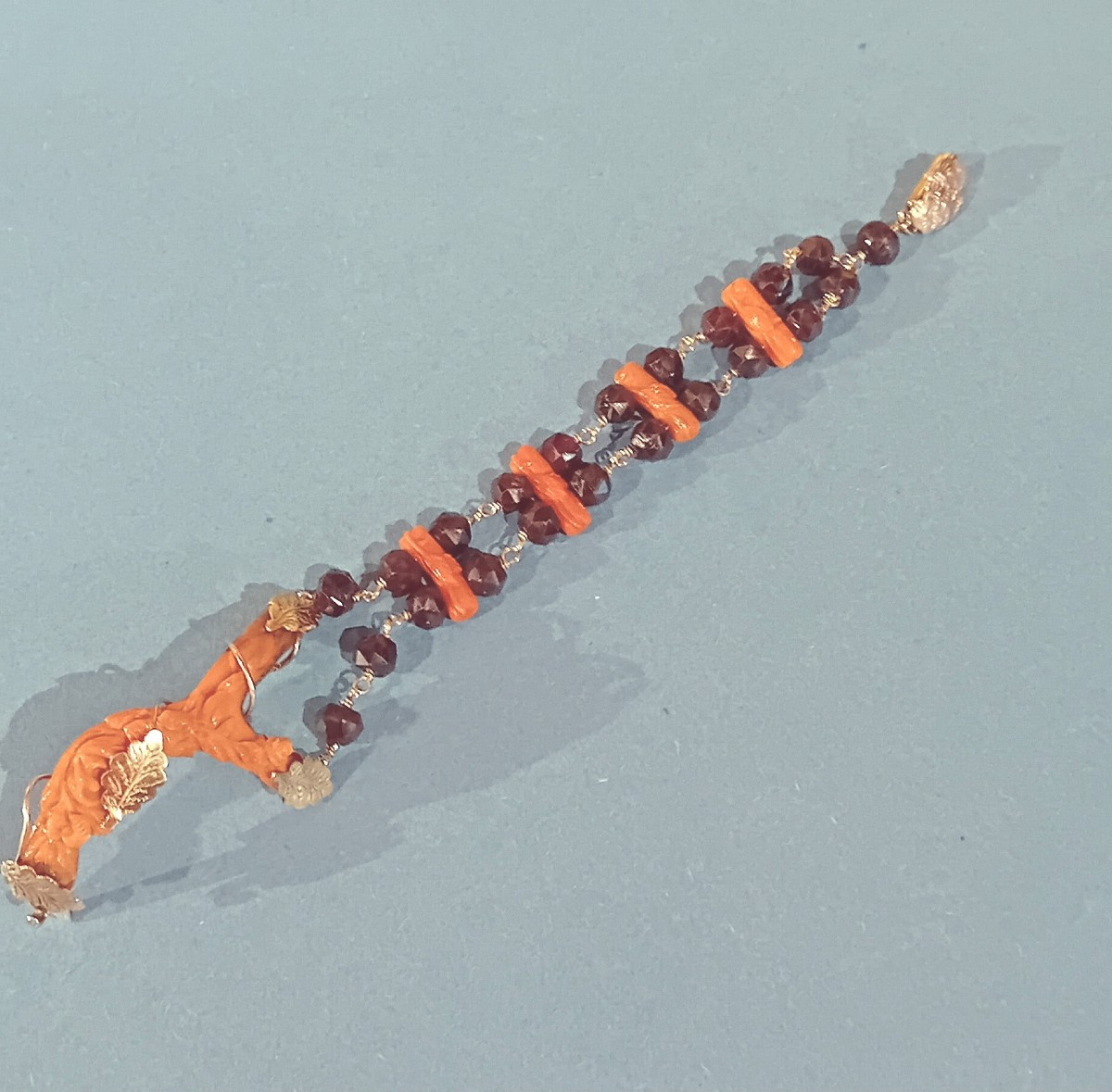 bracelet avec grenats anciens, corail Sciacca et or-photo-3