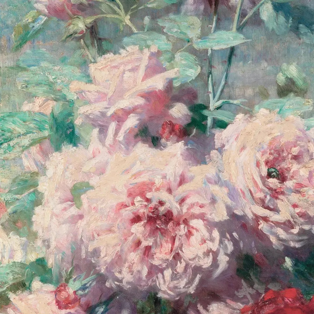 tableau ancien, huile sur toile, paysage fluvial français avec fleurs-photo-2