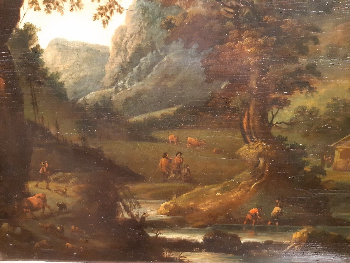 Antique Painting,oil On Panel, Mountain Landscape-photo-2