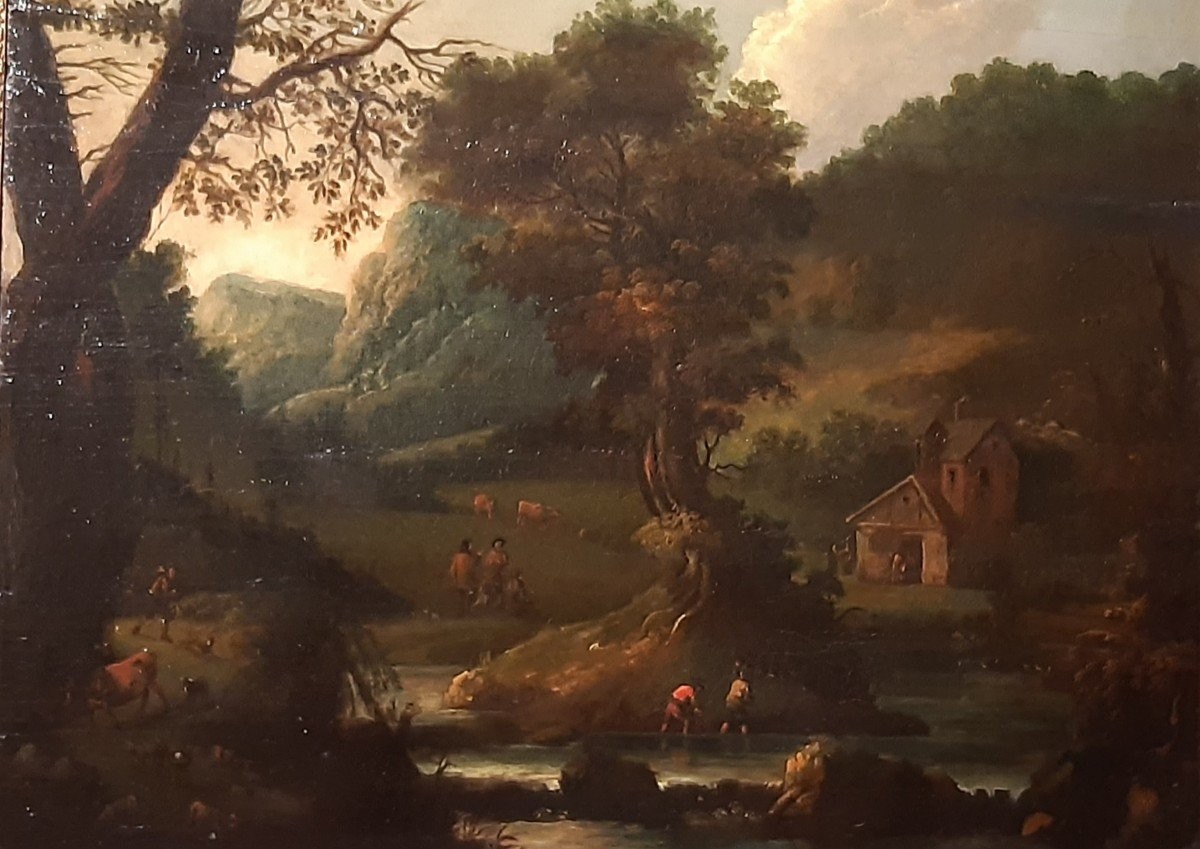 Antique Painting,oil On Panel, Mountain Landscape-photo-1