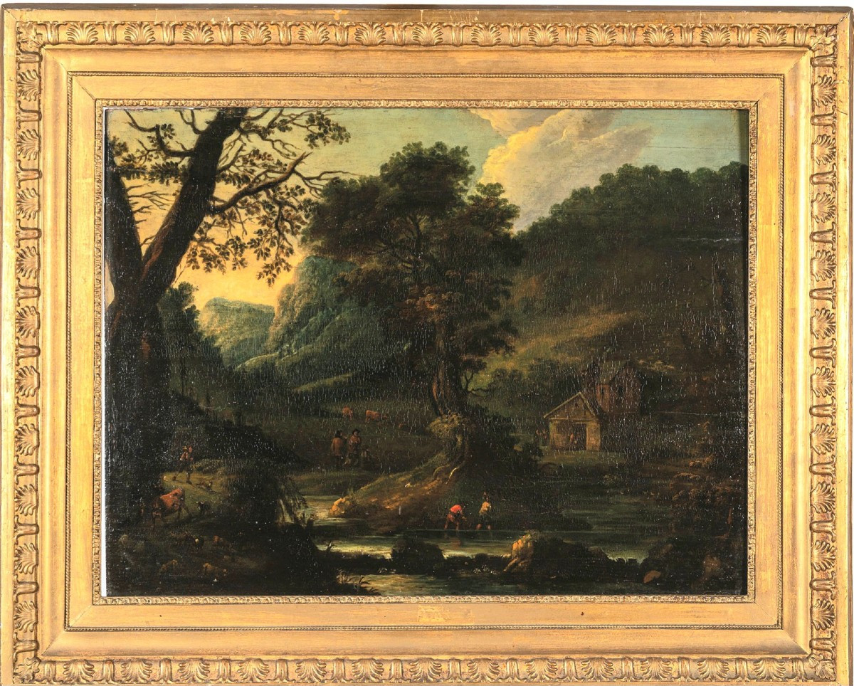 Antique Painting,oil On Panel, Mountain Landscape-photo-4