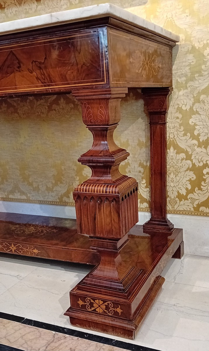 paire de consoles siciliennes Charles X en noyer marqueté-photo-3