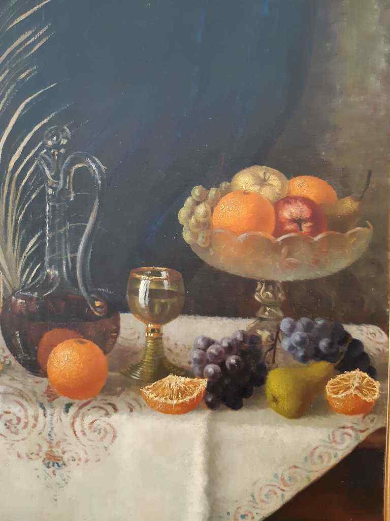 Peinture à l'huile sur toile, nature morte aux fruits-photo-2