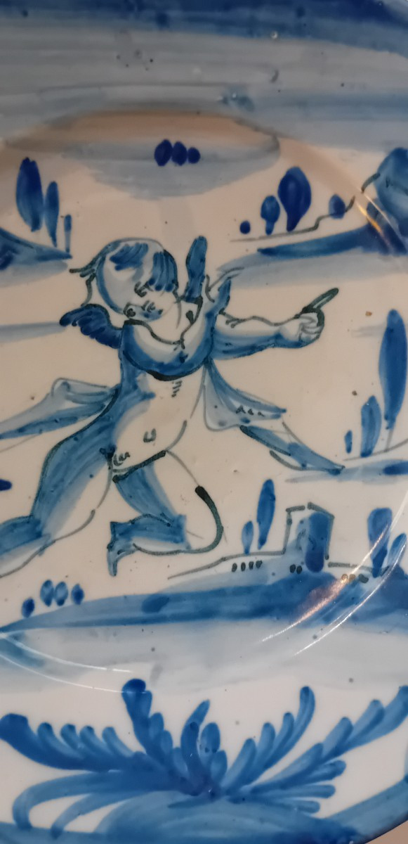 Grande Assiette en faïence génoise ancienne du XVIIe siècle-photo-2