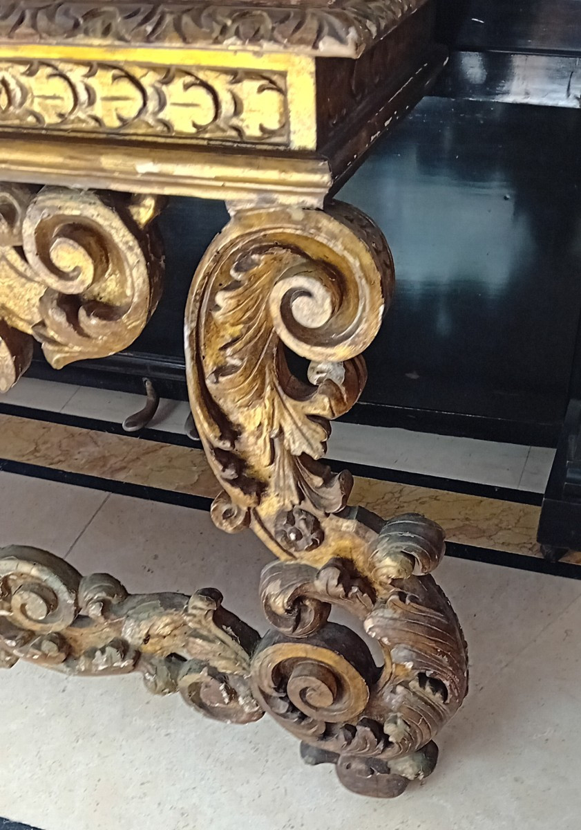 Antique Baroque Italian Console Table In Carved And Gilded Wood-photo-2