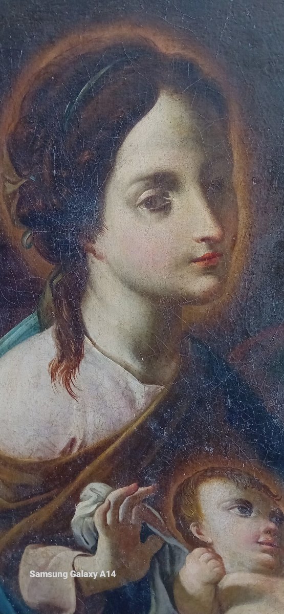 Tableau ancien, école italienne, Sainte Famille, huile sur toile, XVIIIe siècle.-photo-2
