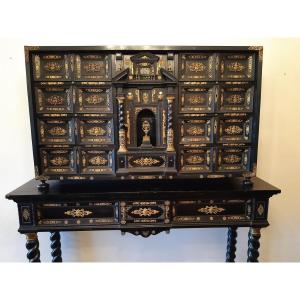 Important Italian Cabinet,black Ebony And Richly Decorated With Gilded Bronzes