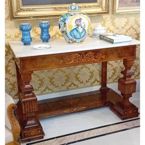 paire de consoles siciliennes Charles X en noyer marqueté