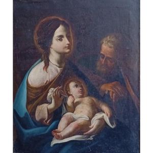 Antique Painting, The Holy Family, Oil On Canvas, 18th-century Emilian School