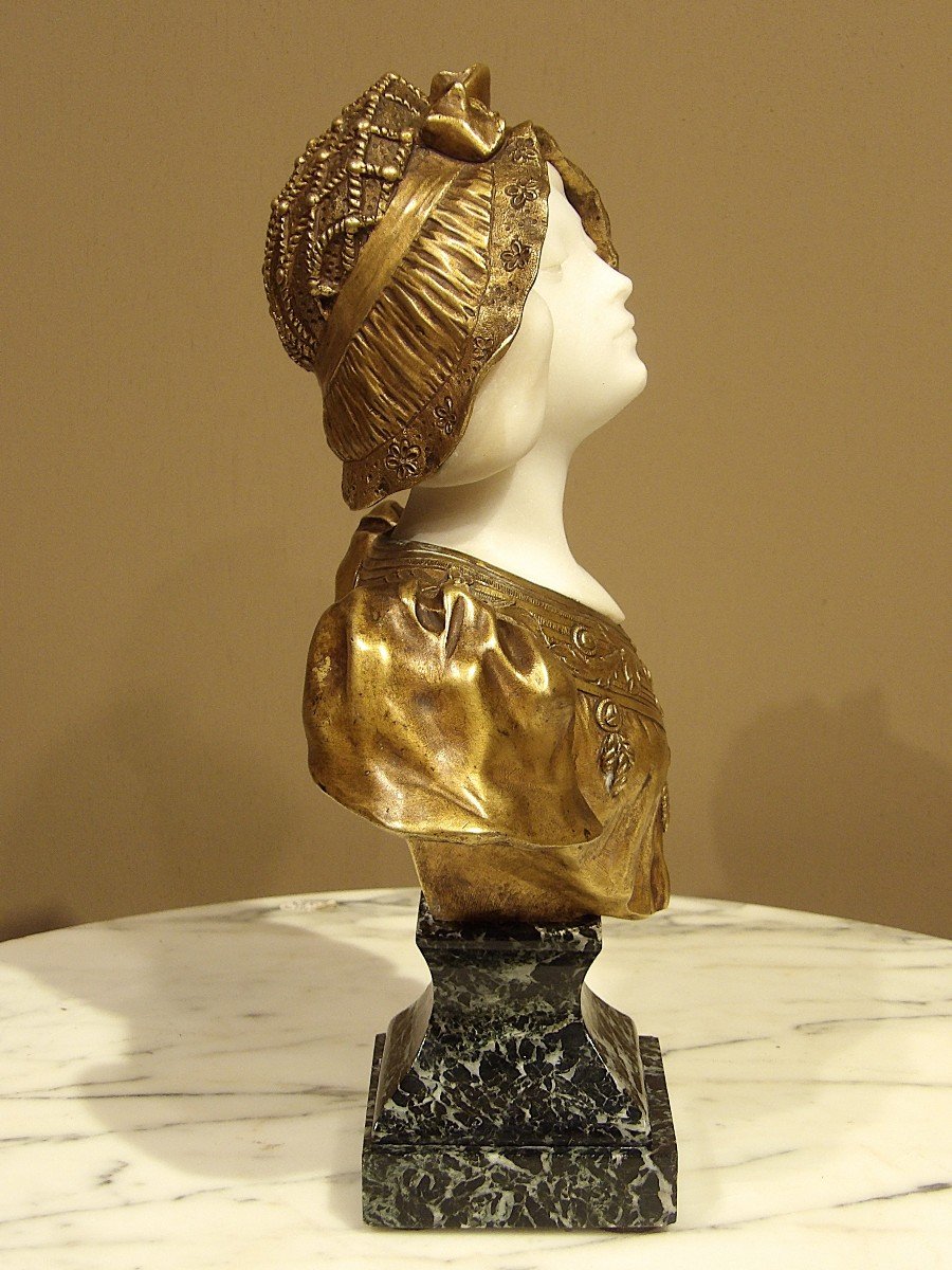 AFFORTUNATO GORI - Buste en bronze doré et marbre de Carrare-photo-4