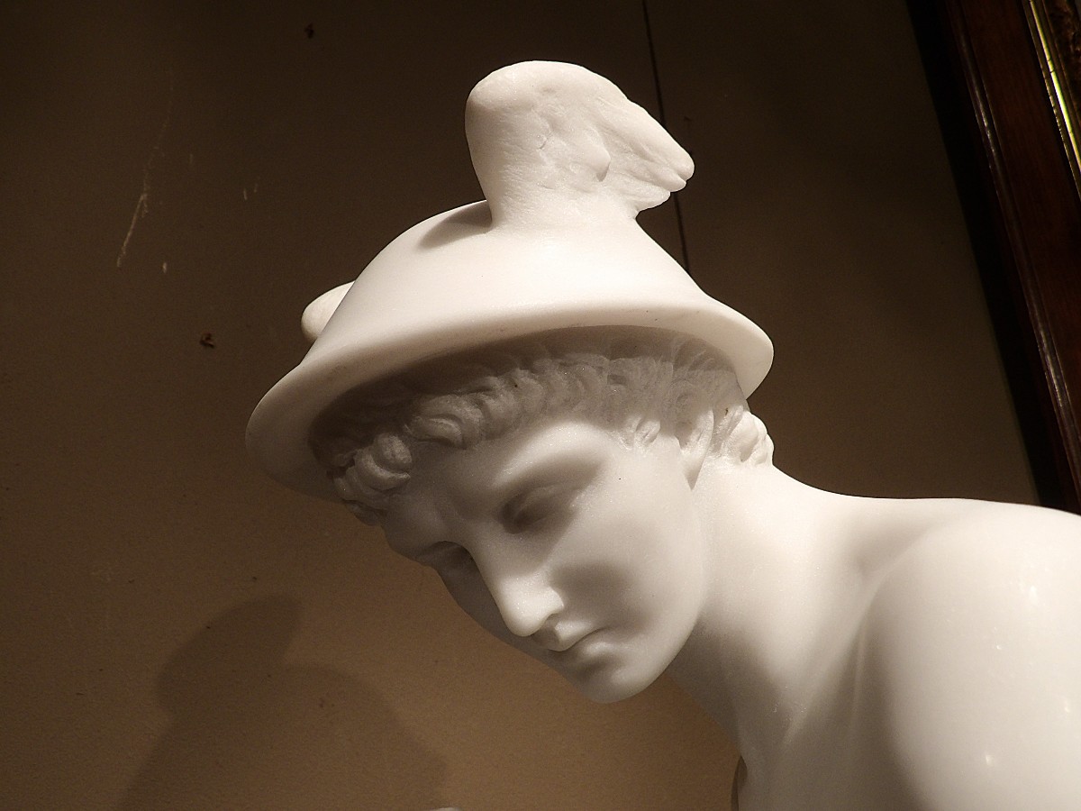 EMILE PICAULT - Sculpture en marbre de Carrare d'Hermès/Mercure-photo-2